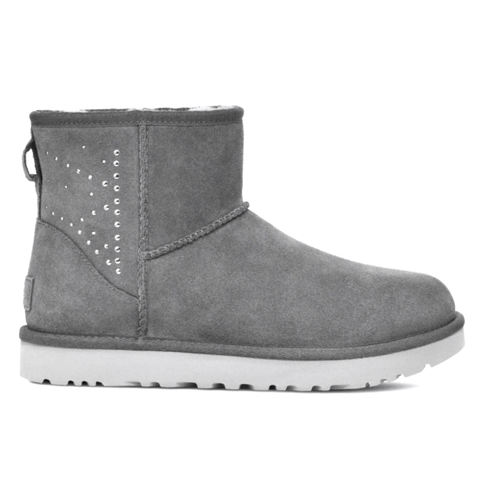 Ugg Classic Mini II Studded Charcoal Suede Sheepskin Boots